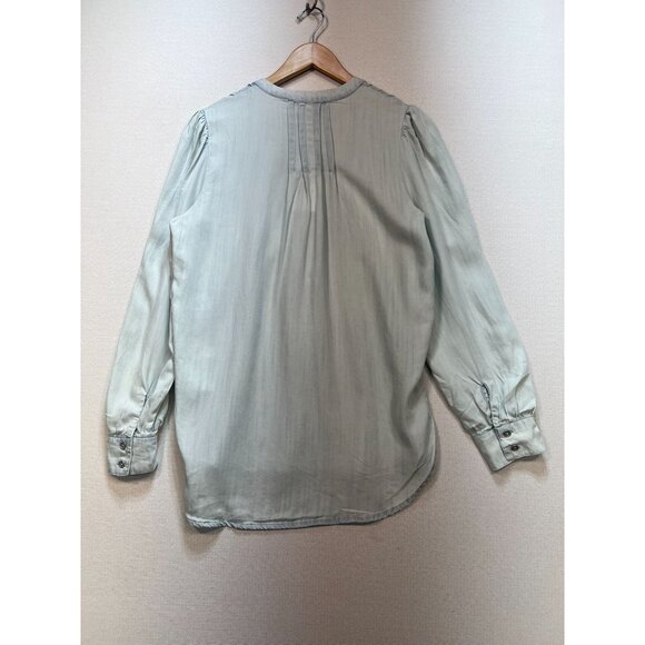 NWT DKNY Jeans Womens Blouse Small Light Washed Blue Denim Long Sleeve Pintuck - Picture 11 of 13